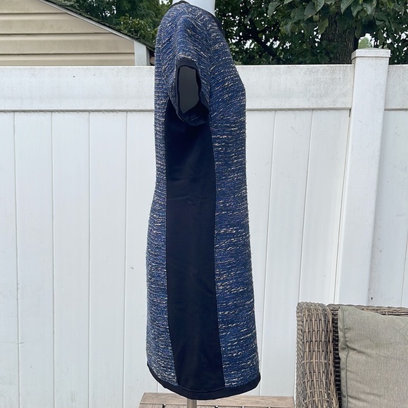 GUC Madewell Shimmer Weave Blue Metallic Black Panel Tweed Shift Dress Size 6 - Picture 15 of 17